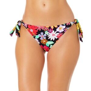 Salt + Cove Womens Floral Print Side-Tie Bikini Bottom Black Multi Size S NEW